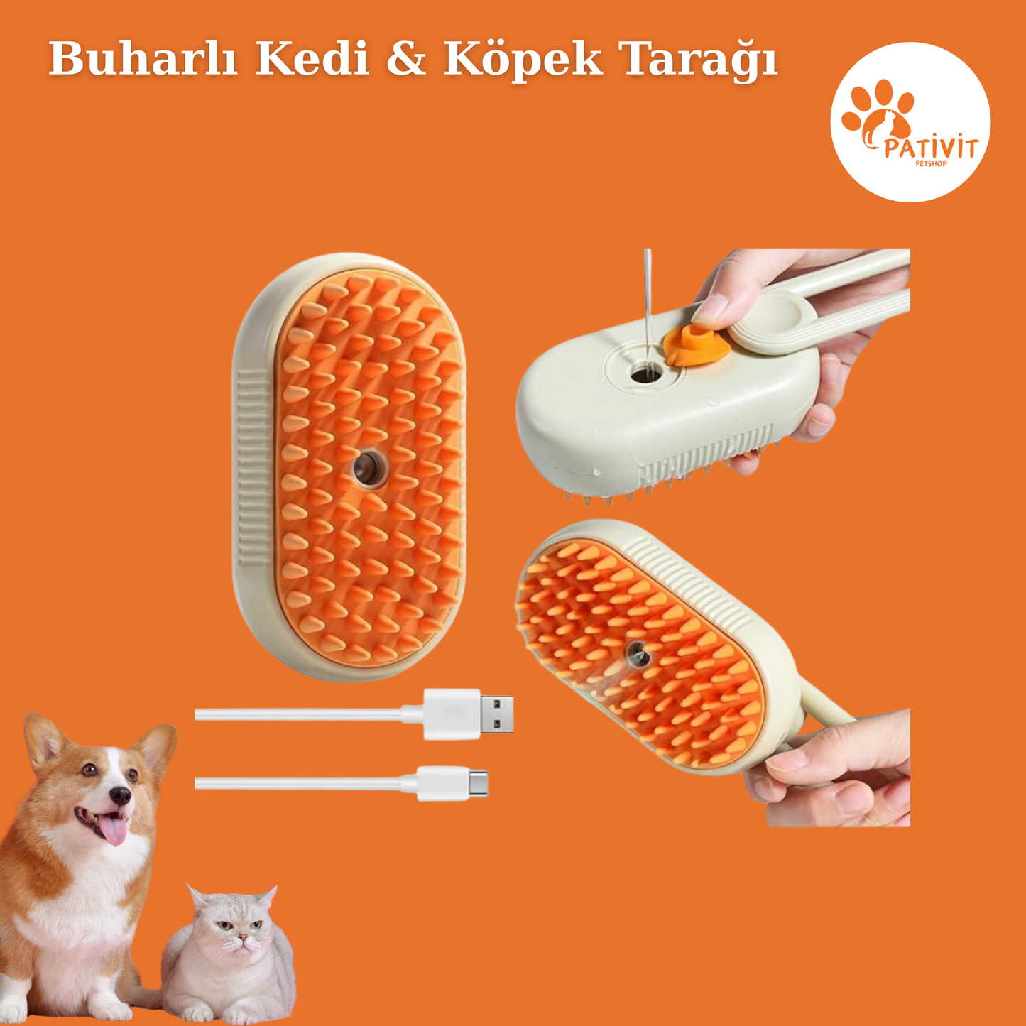 Buharlı Kedi Tüyü Temizleyici – Masaj Etkili, Pratik ve Hijyenik