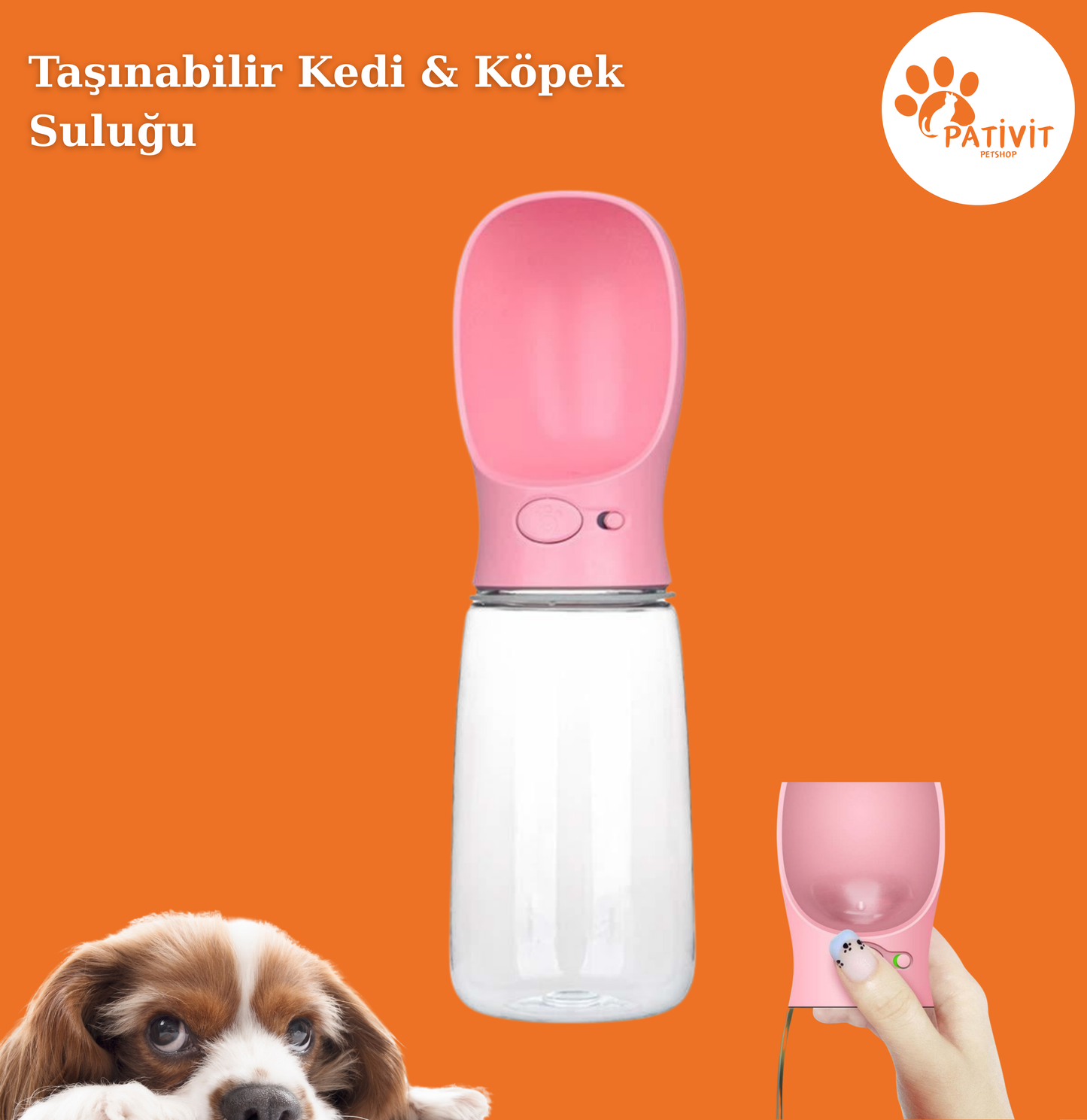 Petavit Taşınabilir Kedi & Köpek Suluğu – Seyahat Su Şişesi & Kaseli Sızdırmaz Sistem