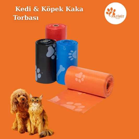 Renkli ve Dayanıklı Kedi & Köpek Dışkı Toplama Poşeti – Patili Desenli, 3'lü