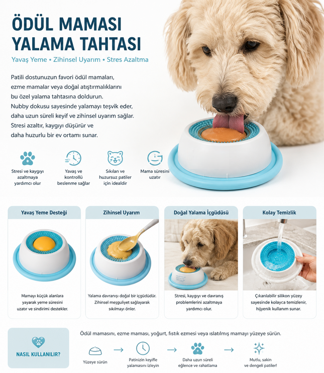 Ödül Maması Yalama Tahtası – Yavaş Yeme & Rahatlatıcı Beslenme Deneyimi