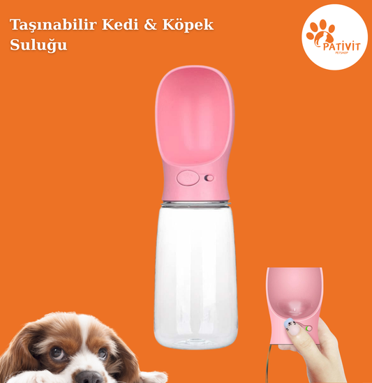 Petavit Taşınabilir Kedi & Köpek Suluğu – Seyahat Su Şişesi & Kaseli Sızdırmaz Sistem