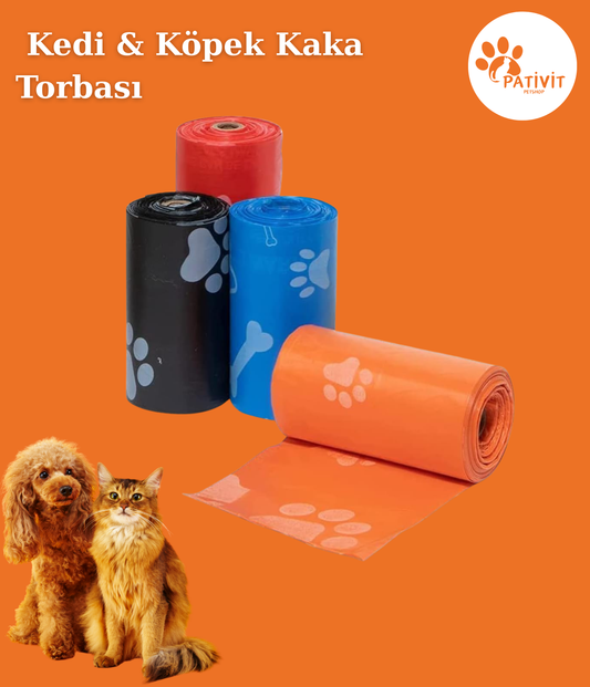 Renkli ve Dayanıklı Kedi & Köpek Dışkı Toplama Poşeti – Patili Desenli, 4'lü